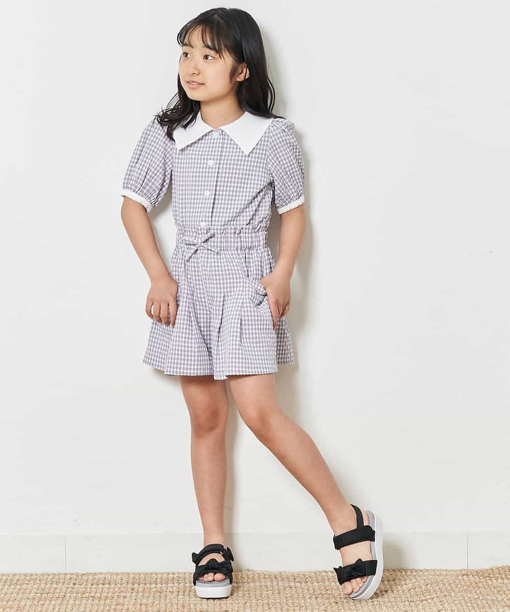 KJBFM34024 a.v.v KIDS(アー・ヴェ・ヴェ) [100-130]【イージーケア・セットアップ対応】衿つきギンガムチェックブラウス[WEB限定サイズ] ライトグレー