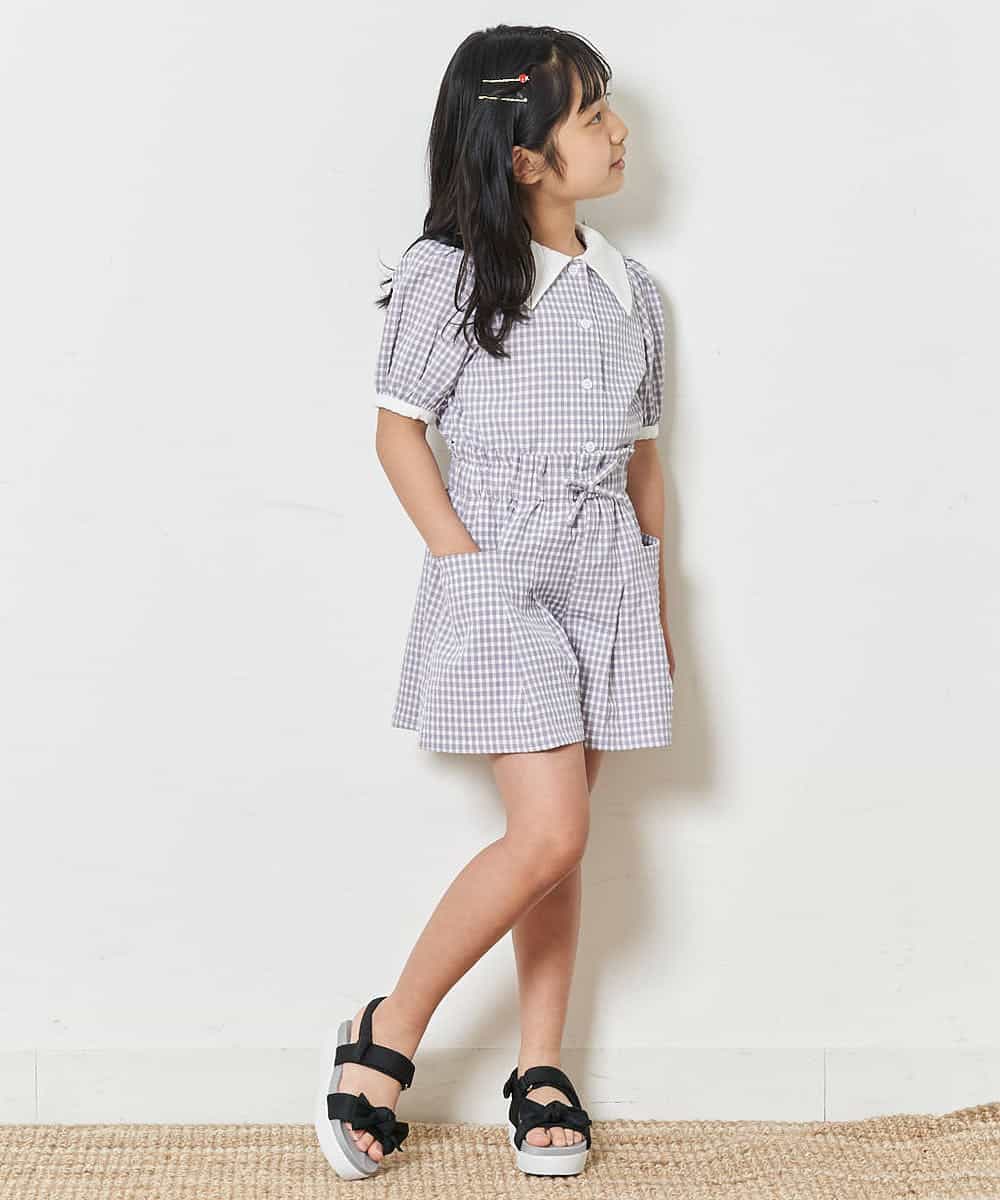 KJBFM34024 a.v.v KIDS(アー・ヴェ・ヴェ) [100-130]【イージーケア・セットアップ対応】衿つきギンガムチェックブラウス[WEB限定サイズ] ライトグレー