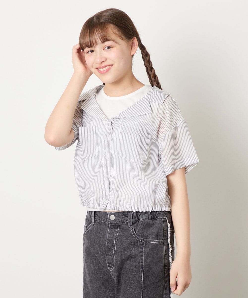 KJBGD59039 a.v.v KIDS(アー・ヴェ・ヴェ) [130-160]シアーシャツ＆タンクセット ブラック