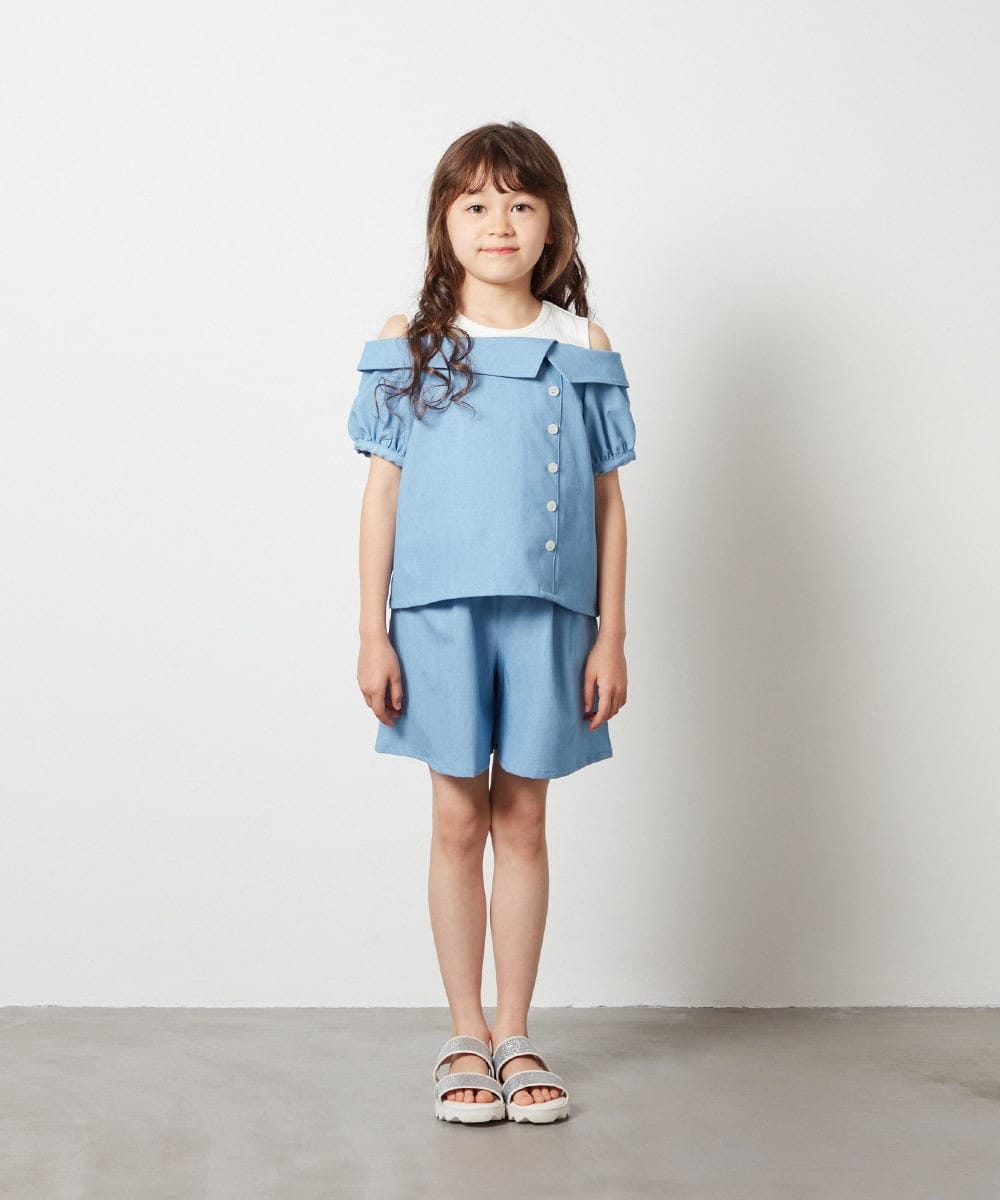 KJBGS03029 a.v.v KIDS(アー・ヴェ・ヴェ) [110-130]オフショルドッキングブラウス ブルー