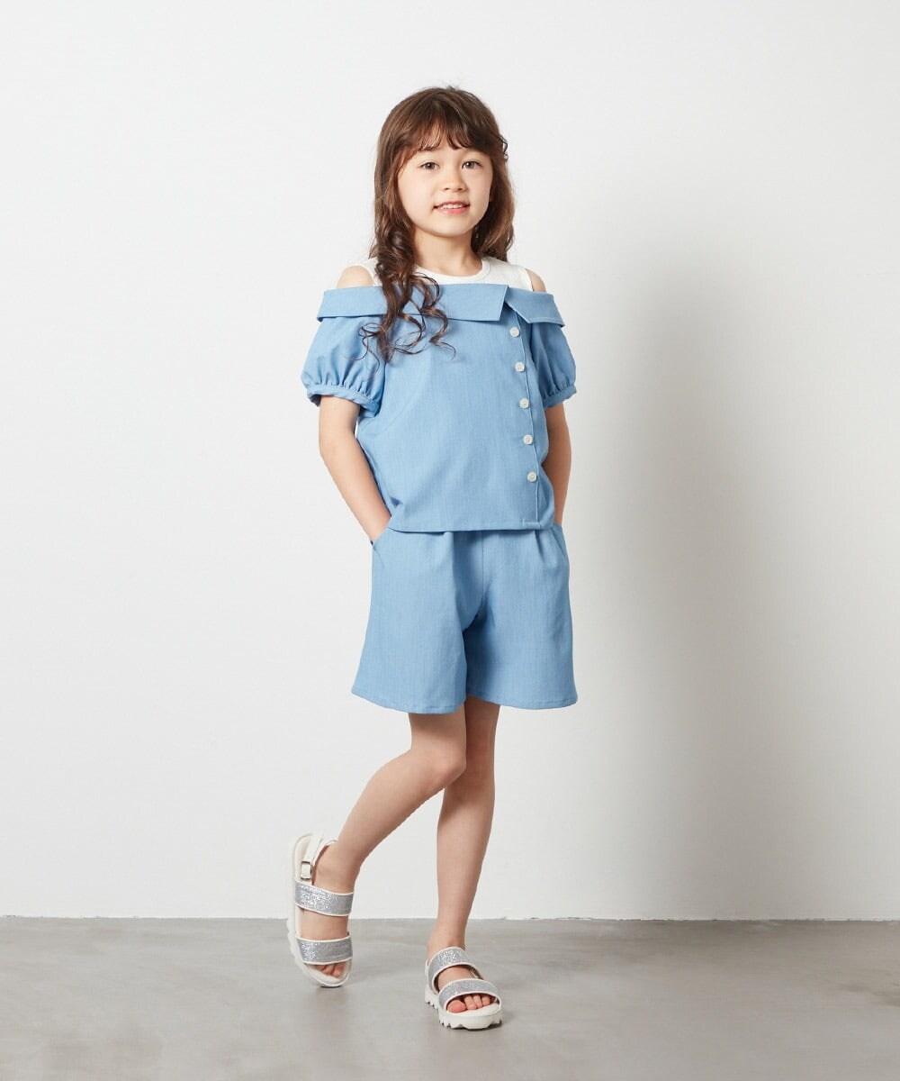 KJBGS03029 a.v.v KIDS(アー・ヴェ・ヴェ) [110-130]オフショルドッキングブラウス ブルー