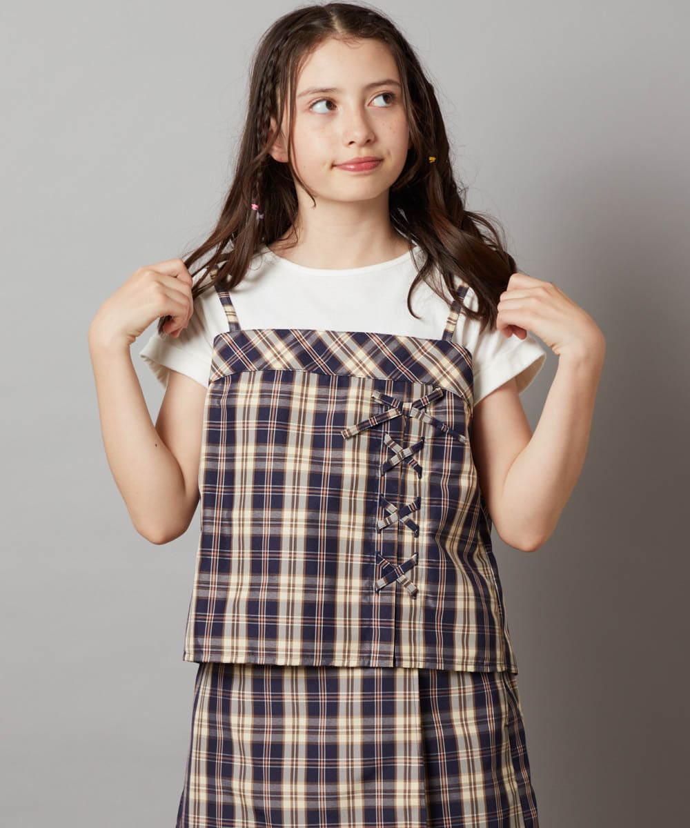 KJBGV02039 a.v.v KIDS(アー・ヴェ・ヴェ) [100-130]【セットアップ対応】レースアップドッキングTシャツ ライトブルー