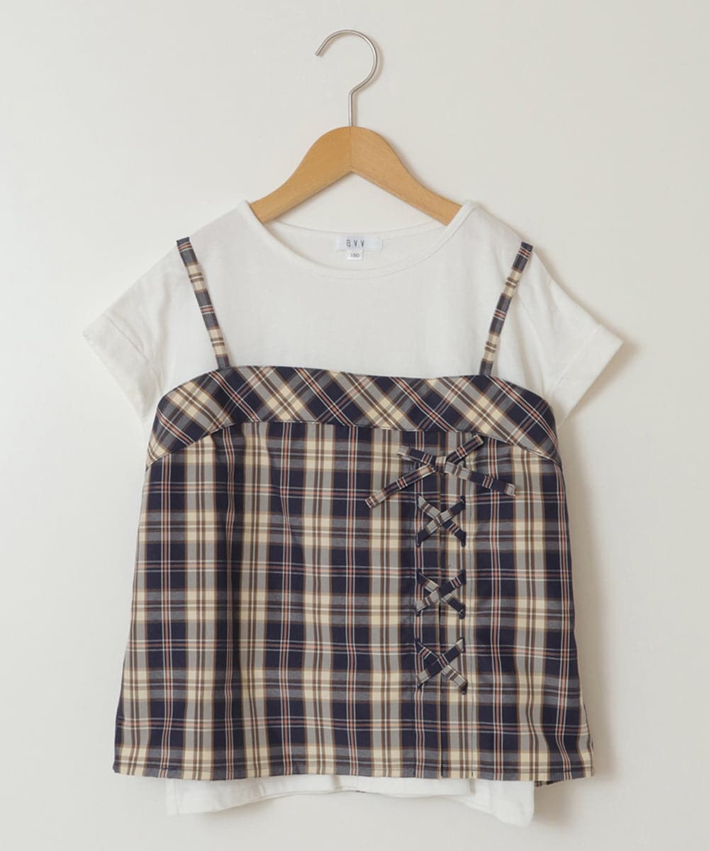 KJBGV02039 a.v.v KIDS(アー・ヴェ・ヴェ) [100-130]【セットアップ対応】レースアップドッキングTシャツ ネイビー