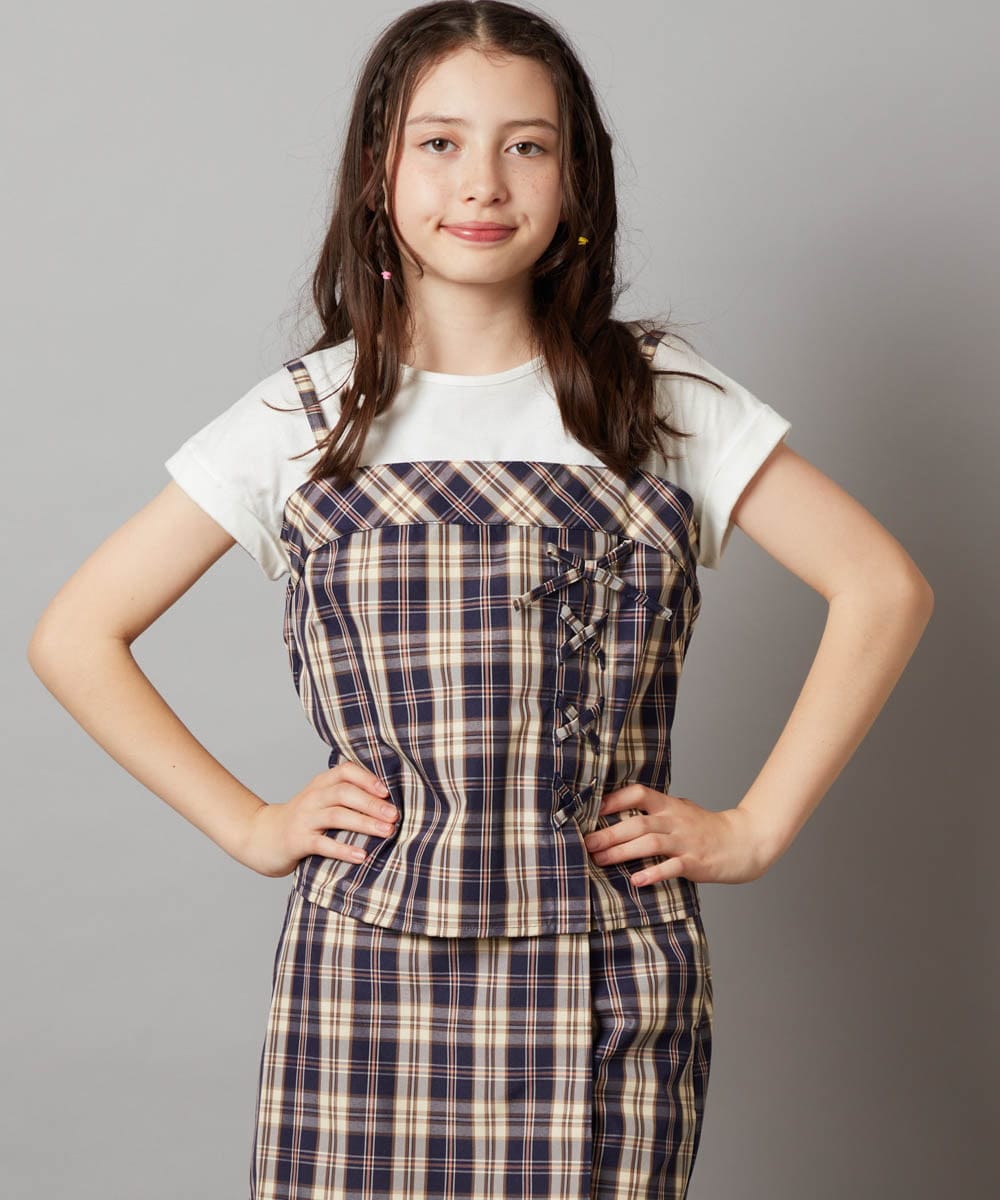 KJBGV02039 a.v.v KIDS(アー・ヴェ・ヴェ) [100-130]【セットアップ対応】レースアップドッキングTシャツ ネイビー