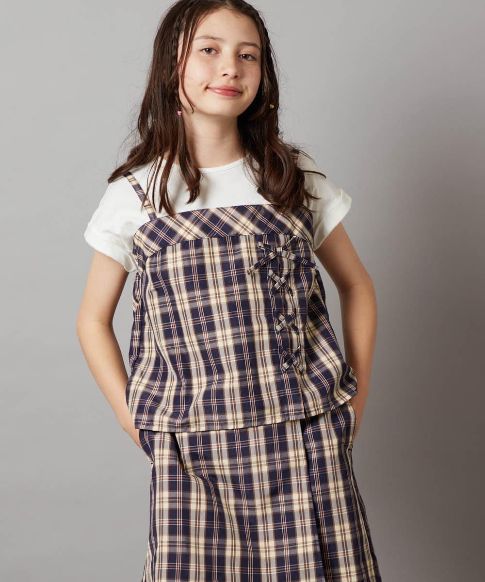 KJBGV02039 a.v.v KIDS(アー・ヴェ・ヴェ) [100-130]【セットアップ対応】レースアップドッキングTシャツ ネイビー