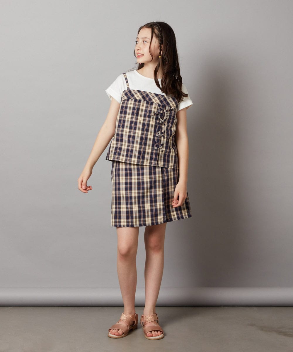KJBGV02039 a.v.v KIDS(アー・ヴェ・ヴェ) [100-130]【セットアップ対応】レースアップドッキングTシャツ ネイビー