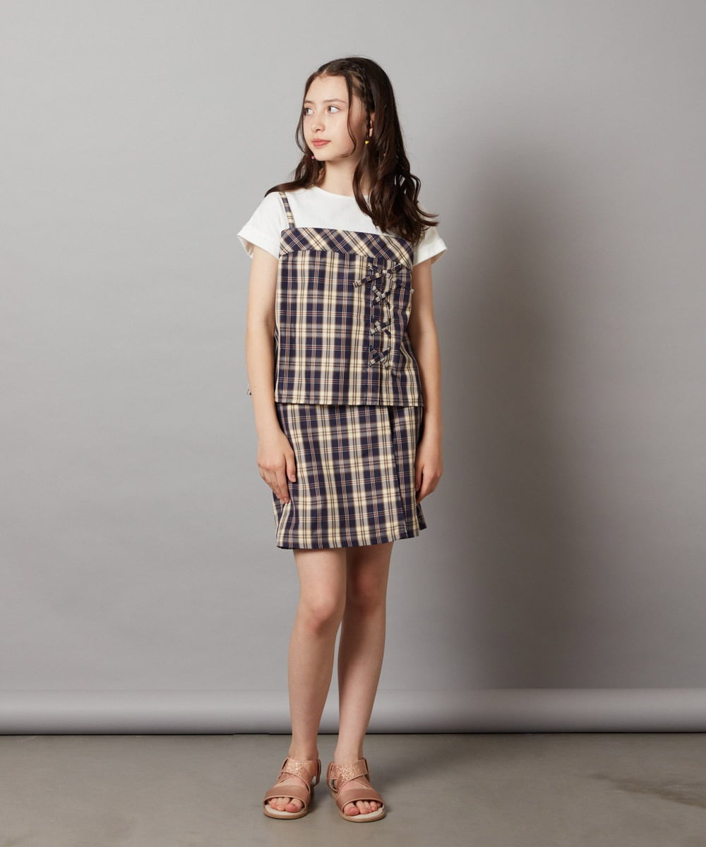 KJBGV02039 a.v.v KIDS(アー・ヴェ・ヴェ) [100-130]【セットアップ対応】レースアップドッキングTシャツ ネイビー