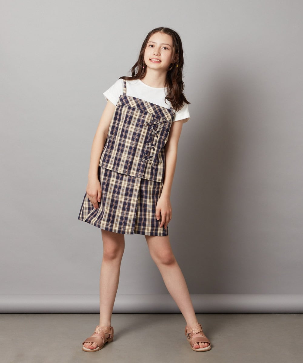 KJBGV02039 a.v.v KIDS(アー・ヴェ・ヴェ) [100-130]【セットアップ対応】レースアップドッキングTシャツ ネイビー