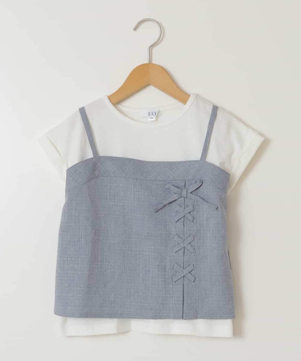 KJBGV02039 a.v.v KIDS(アー・ヴェ・ヴェ) [100-130]【セットアップ対応】レースアップドッキングTシャツ ライトブルー