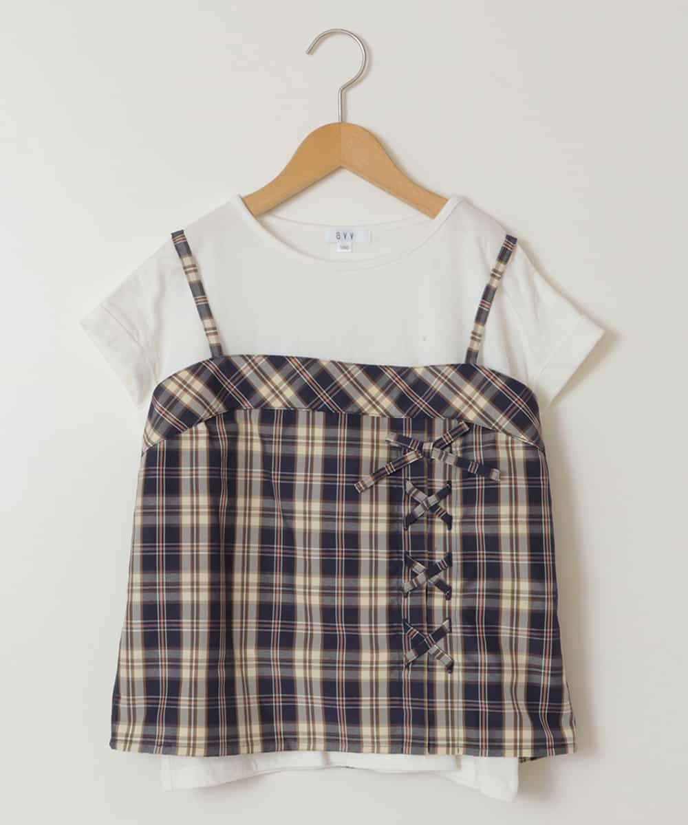 KJBGX02049 a.v.v KIDS(アー・ヴェ・ヴェ) [160]【セットアップ対応】レースアップドッキングTシャツ ネイビー