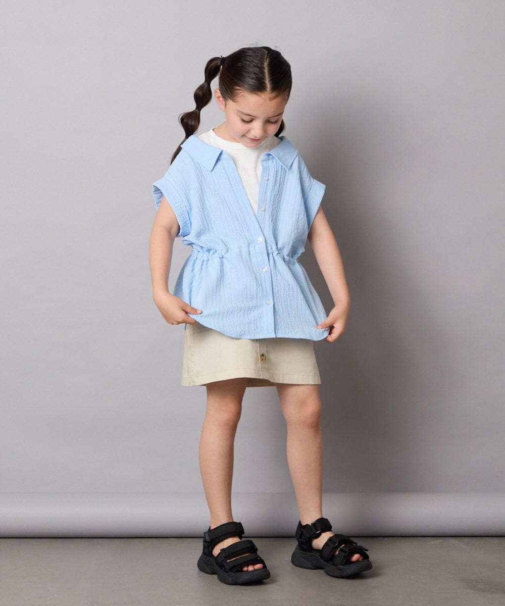 KJBHA22039 a.v.v KIDS(アー・ヴェ・ヴェ) [120-160]【接触冷感】ポコポコレイヤード風ブラウス ライトブルー