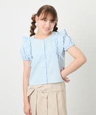 KJBHD75039 a.v.v KIDS(アー・ヴェ・ヴェ) [130-160]【冷感/洗える】肩フリルブラウス ライトブルー