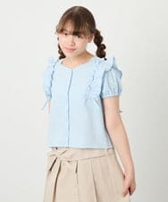 KJBHD75039 a.v.v KIDS(アー・ヴェ・ヴェ) [130-160]【冷感/洗える】肩フリルブラウス ライトブルー