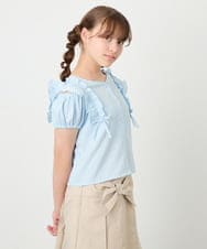 KJBHD75039 a.v.v KIDS(アー・ヴェ・ヴェ) [130-160]【冷感/洗える】肩フリルブラウス ライトブルー