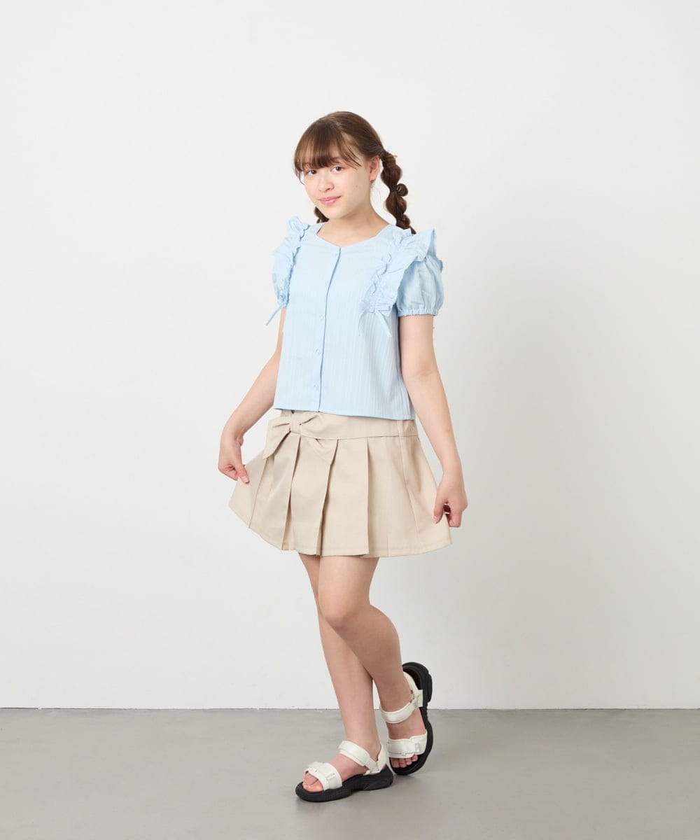 KJBHD75039 a.v.v KIDS(アー・ヴェ・ヴェ) [130-160]【冷感/洗える】肩フリルブラウス ライトブルー