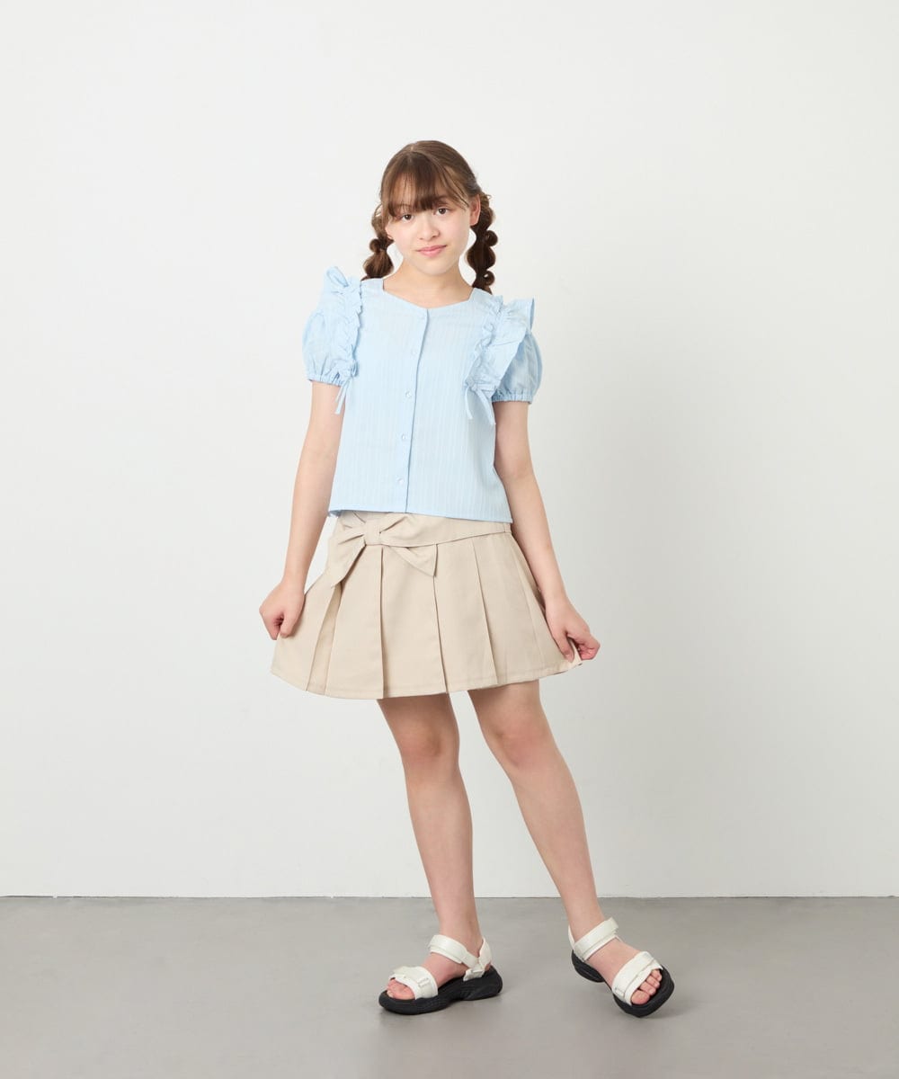 KJBHD75039 a.v.v KIDS(アー・ヴェ・ヴェ) [130-160]【冷感/洗える】肩フリルブラウス ライトブルー