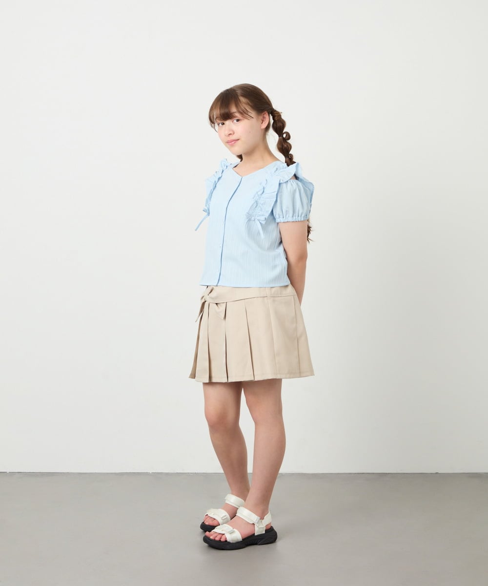 KJBHD75039 a.v.v KIDS(アー・ヴェ・ヴェ) [130-160]【冷感/洗える】肩フリルブラウス ライトブルー