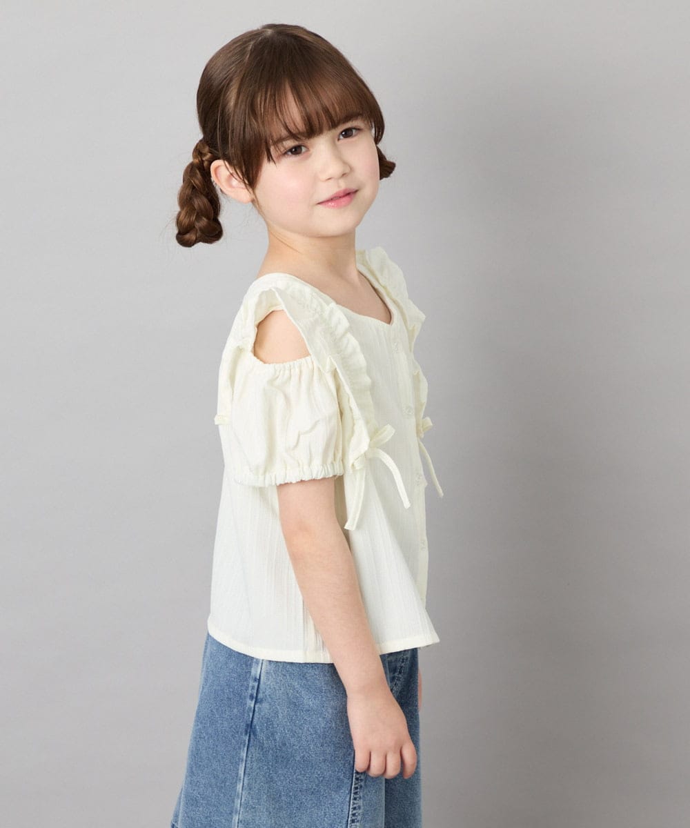 KJBHD75039 a.v.v KIDS(アー・ヴェ・ヴェ) [130-160]【冷感/洗える】肩フリルブラウス アイボリー
