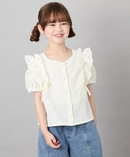 KJBHD75039 a.v.v KIDS(アー・ヴェ・ヴェ) [130-160]【冷感/洗える】肩フリルブラウス アイボリー