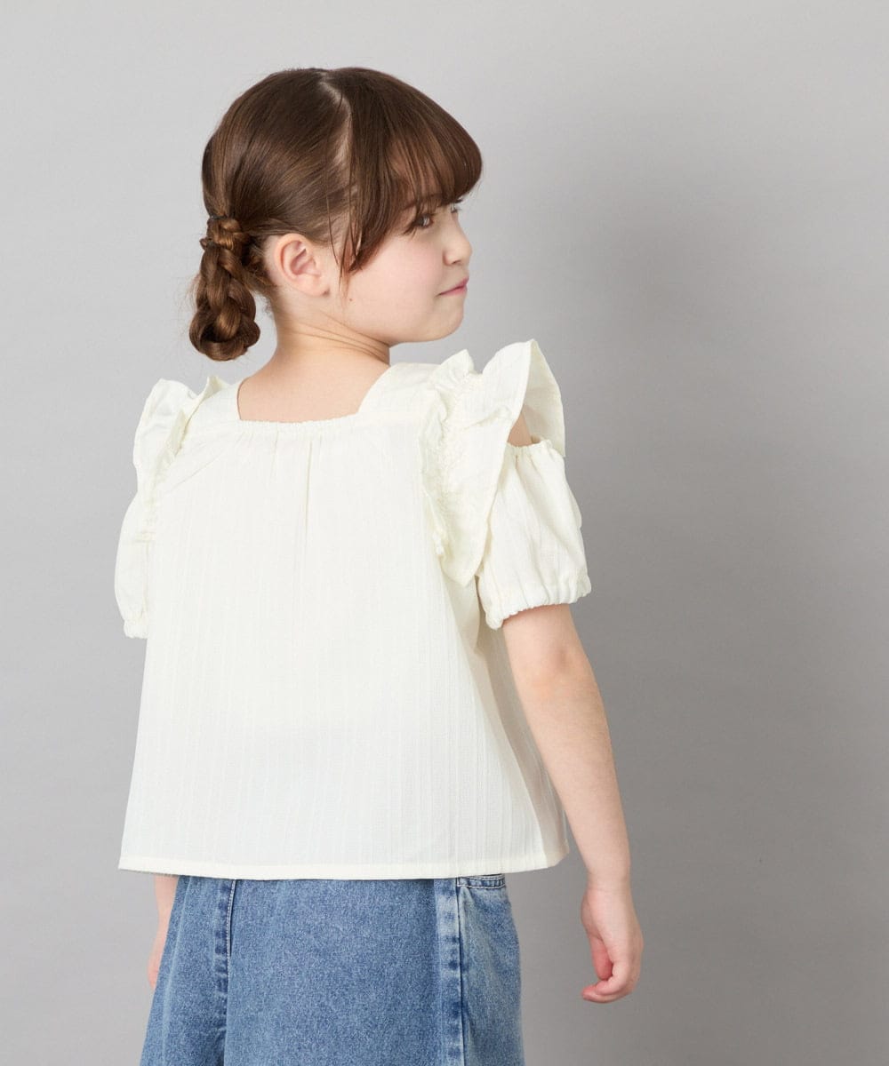 KJBHD75039 a.v.v KIDS(アー・ヴェ・ヴェ) [130-160]【冷感/洗える】肩フリルブラウス アイボリー