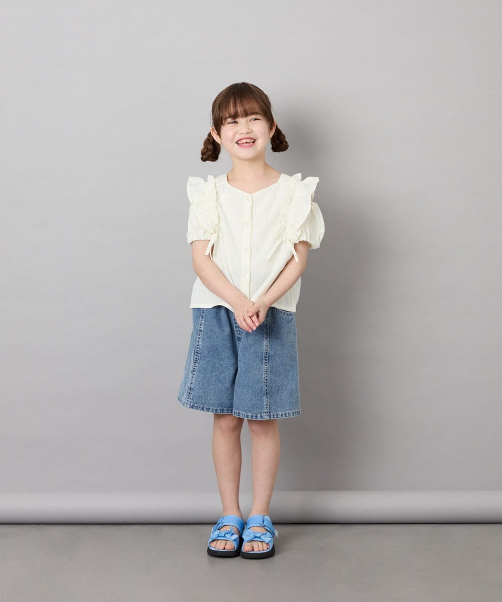 KJBHD75039 a.v.v KIDS(アー・ヴェ・ヴェ) [130-160]【冷感/洗える】肩フリルブラウス アイボリー