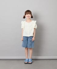KJBHD75039 a.v.v KIDS(アー・ヴェ・ヴェ) [130-160]【冷感/洗える】肩フリルブラウス アイボリー