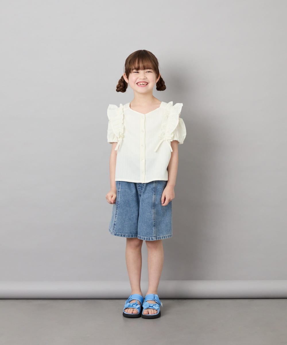 KJBHD75039 a.v.v KIDS(アー・ヴェ・ヴェ) [130-160]【冷感/洗える】肩フリルブラウス アイボリー