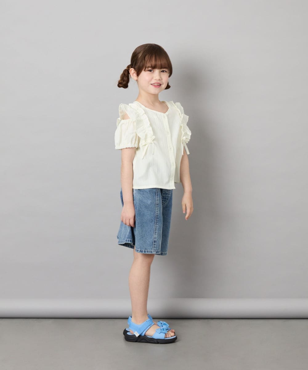 KJBHD75039 a.v.v KIDS(アー・ヴェ・ヴェ) [130-160]【冷感/洗える】肩フリルブラウス アイボリー