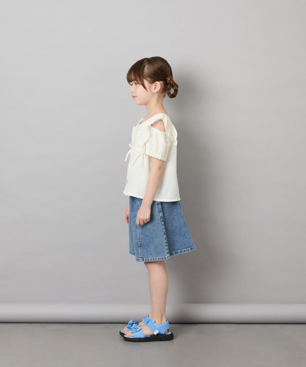 KJBHD75039 a.v.v KIDS(アー・ヴェ・ヴェ) [130-160]【冷感/洗える】肩フリルブラウス アイボリー