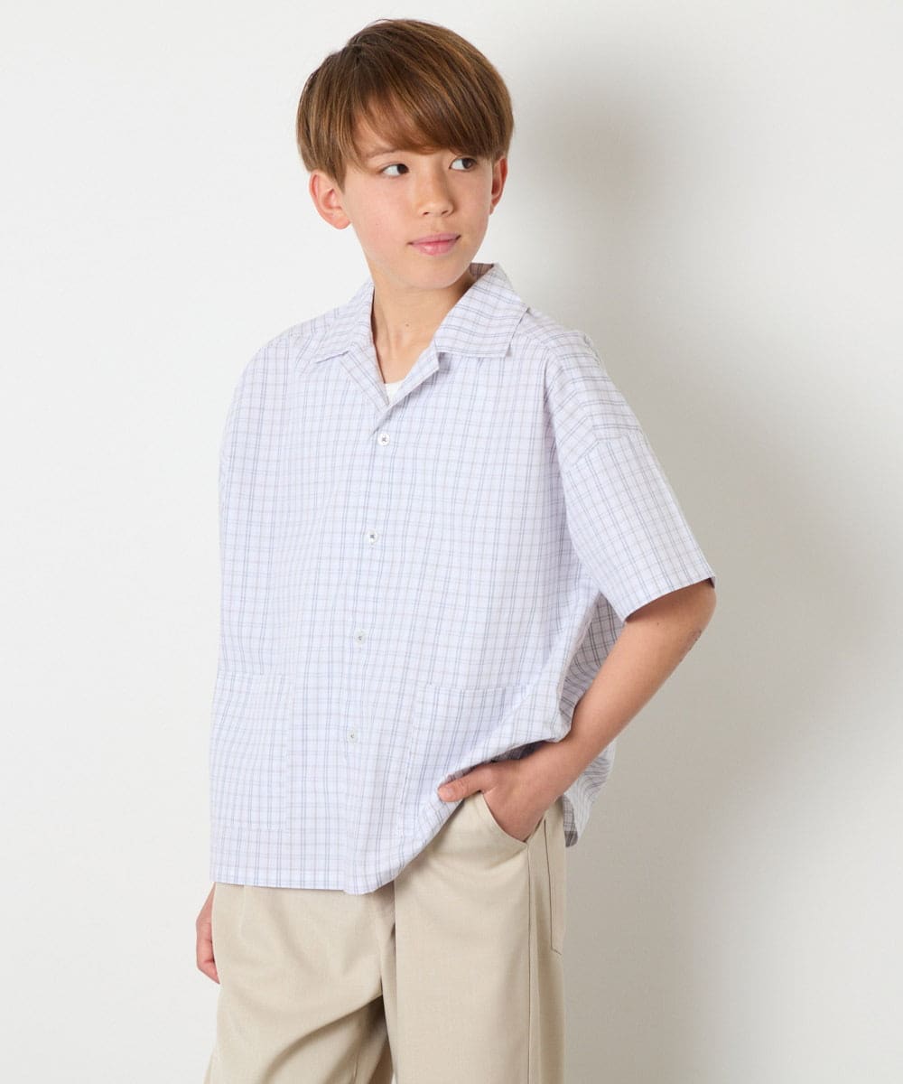 KJBHD90039 a.v.v KIDS(アー・ヴェ・ヴェ) [140-150]【男女兼用】ポケット付き開襟シャツ ホワイト