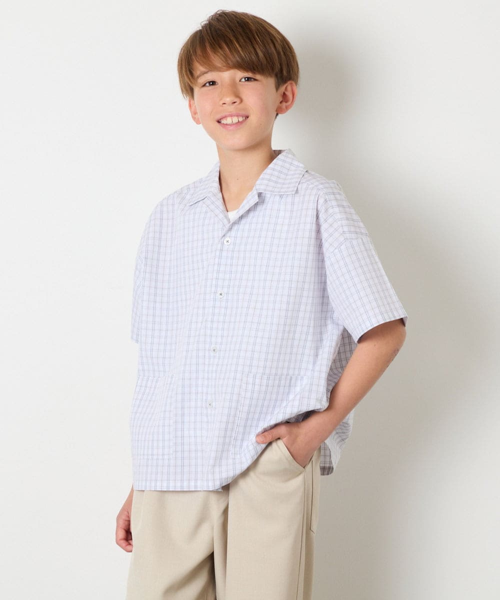 KJBHD90039 a.v.v KIDS(アー・ヴェ・ヴェ) [140-150]【男女兼用】ポケット付き開襟シャツ ホワイト