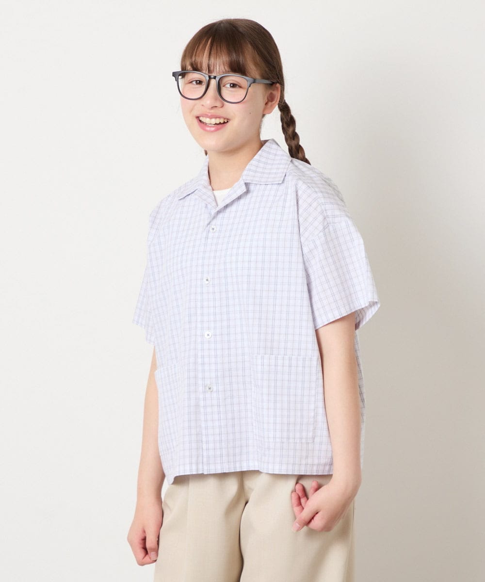 KJBHD90039 a.v.v KIDS(アー・ヴェ・ヴェ) [140-150]【男女兼用】ポケット付き開襟シャツ ホワイト