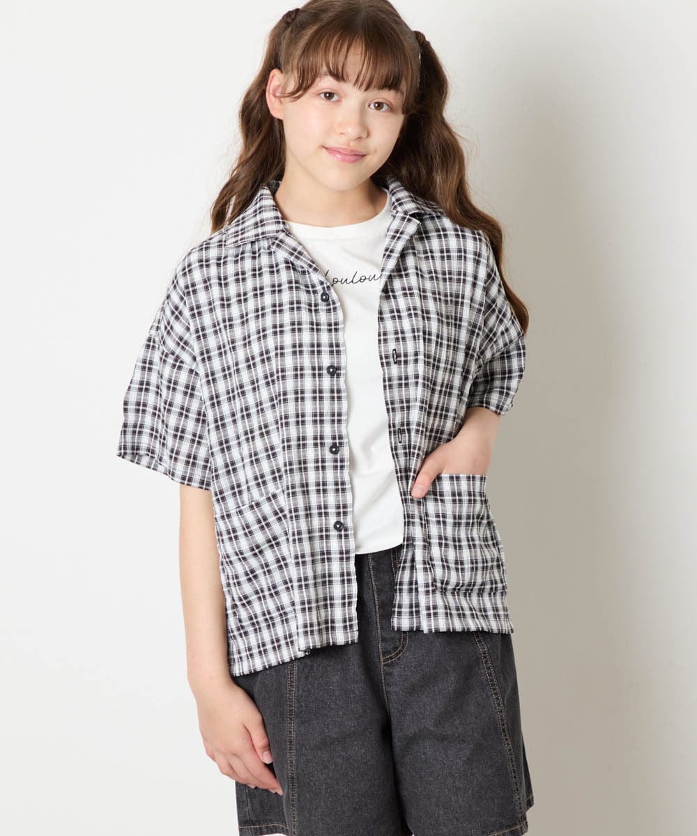 KJBHD90039 a.v.v KIDS(アー・ヴェ・ヴェ) [140-150]【男女兼用】ポケット付き開襟シャツ ブラック
