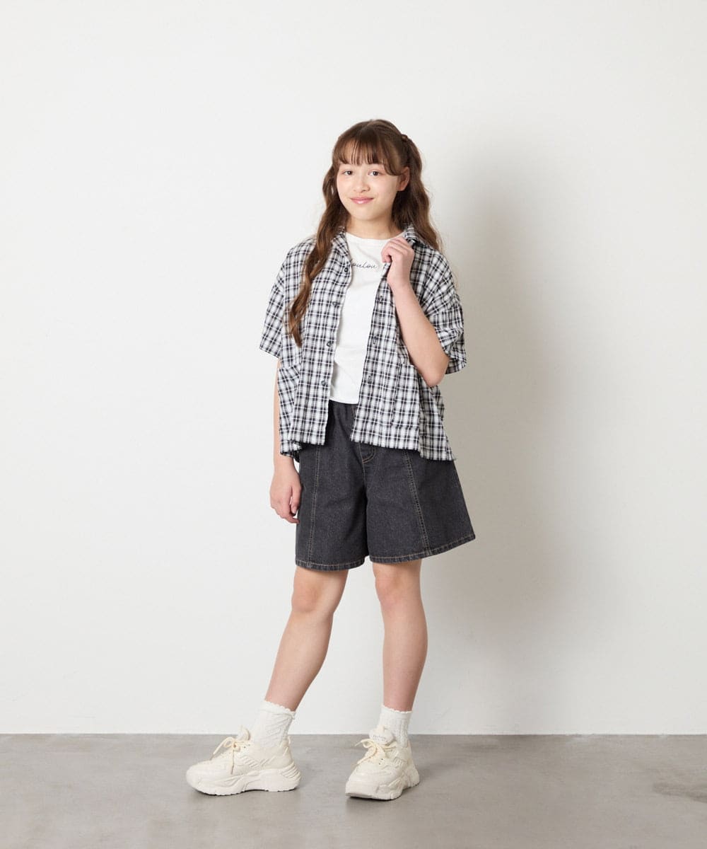 KJBHD90039 a.v.v KIDS(アー・ヴェ・ヴェ) [140-150]【男女兼用】ポケット付き開襟シャツ ブラック