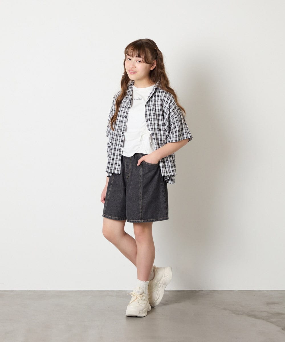 KJBHD90039 a.v.v KIDS(アー・ヴェ・ヴェ) [140-150]【男女兼用】ポケット付き開襟シャツ ブラック