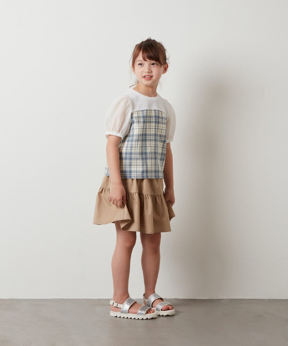 ショルダー【rokh】beige チェック デタッチャブル パフスリーブ ...