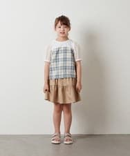 KJBHU23039 a.v.v KIDS(アー・ヴェ・ヴェ) [160]【セットアップ対応】シアーパフスリーブチェック柄ドッキングトップス ライトブルー