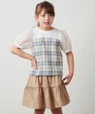 KJBHU23039 a.v.v KIDS(アー・ヴェ・ヴェ) [160]【セットアップ対応】シアーパフスリーブチェック柄ドッキングトップス ライトブルー