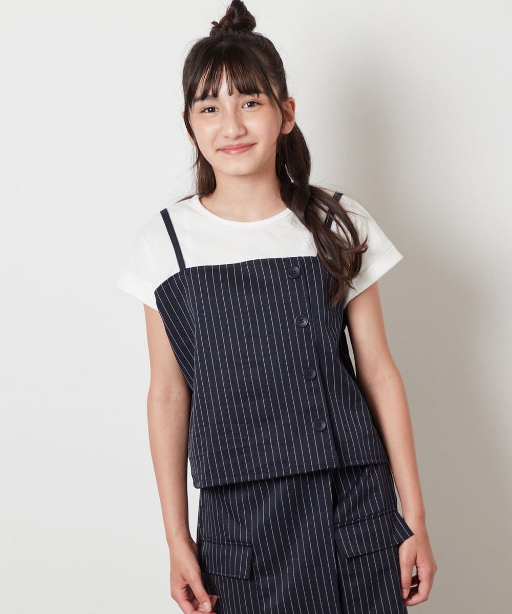 KJBHV20029 a.v.v KIDS(アー・ヴェ・ヴェ) [100-130]【セットアップ対応】ビスチェドッキング風トップス ネイビー