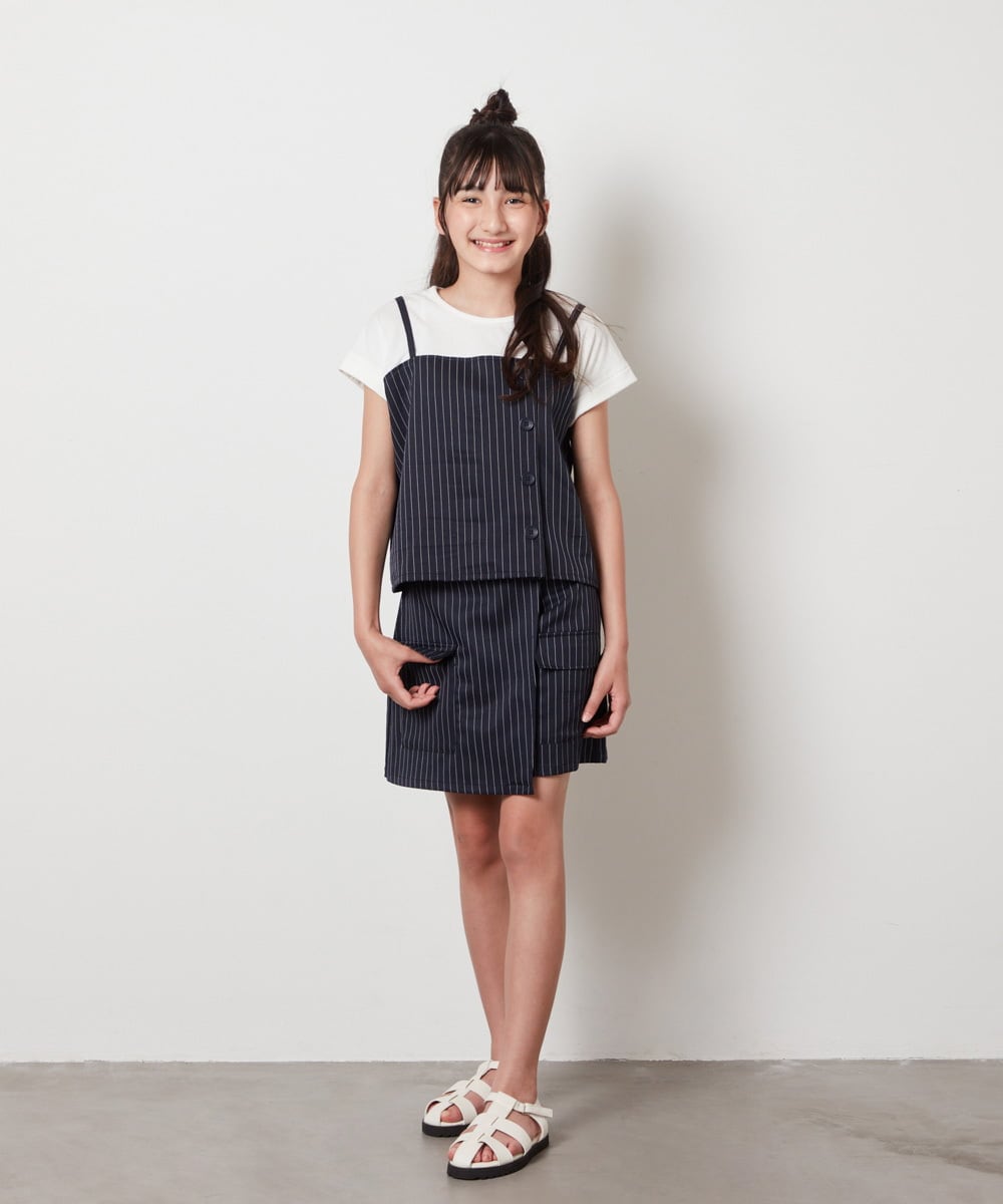 KJBHW20034 a.v.v KIDS(アー・ヴェ・ヴェ) [140-150]【セットアップ対応】ビスチェドッキング風トップス ネイビー
