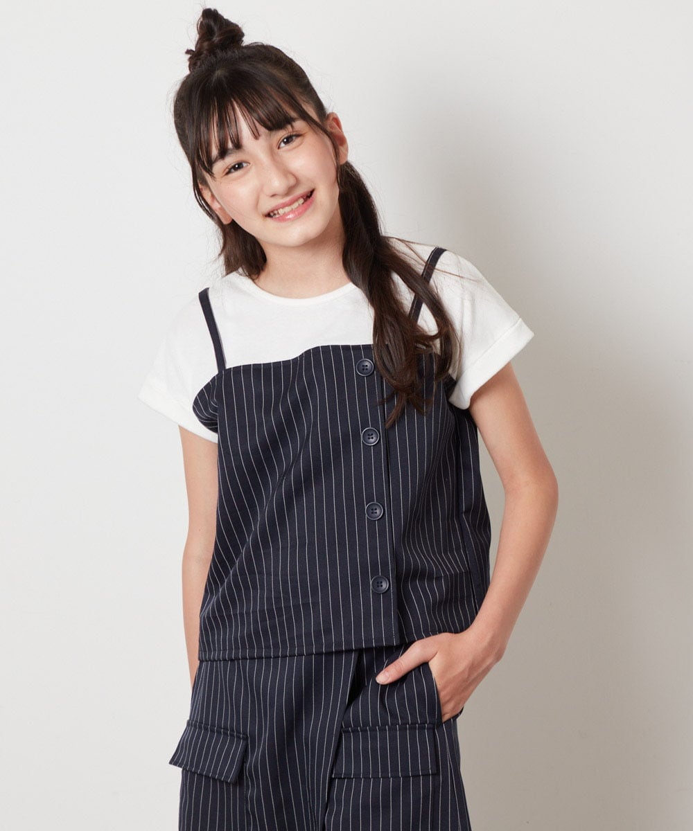 KJBHW20034 a.v.v KIDS(アー・ヴェ・ヴェ) [140-150]【セットアップ対応】ビスチェドッキング風トップス ネイビー