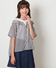 KJBHW22029 a.v.v KIDS(アー・ヴェ・ヴェ) [140-150]シアーチェックオフショルレイヤードブラウス ライトブルー