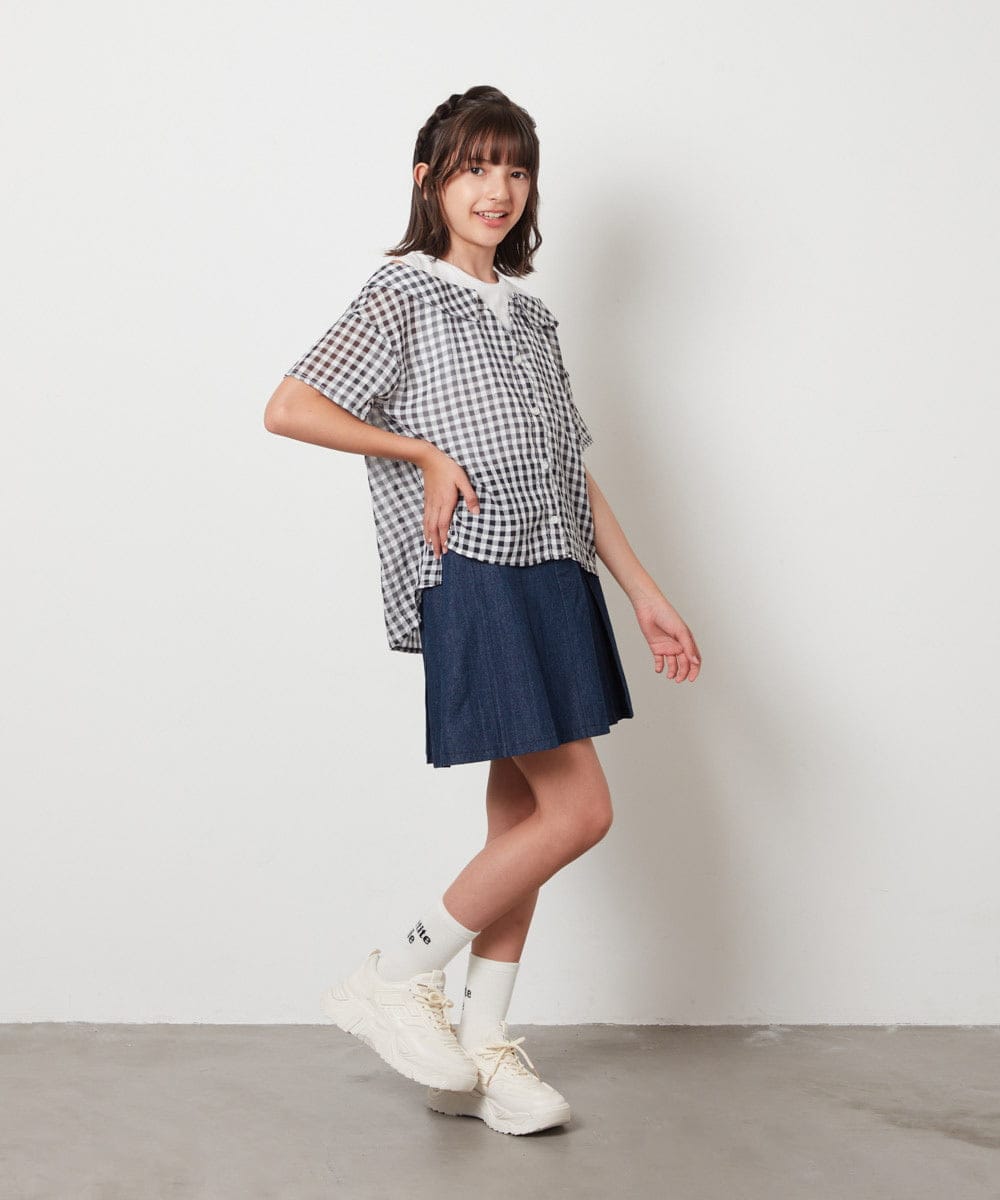 KJBHW22029 a.v.v KIDS(アー・ヴェ・ヴェ) [140-150]シアーチェックオフショルレイヤードブラウス ライトブルー