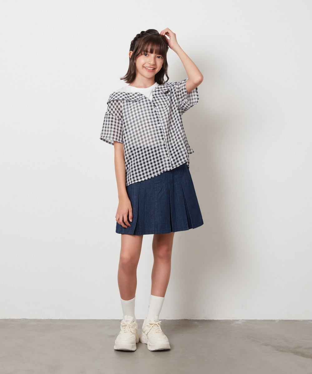 KJBHW22029 a.v.v KIDS(アー・ヴェ・ヴェ) [140-150]シアーチェックオフショルレイヤードブラウス ライトブルー