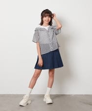 KJBHW22029 a.v.v KIDS(アー・ヴェ・ヴェ) [140-150]シアーチェックオフショルレイヤードブラウス ライトブルー
