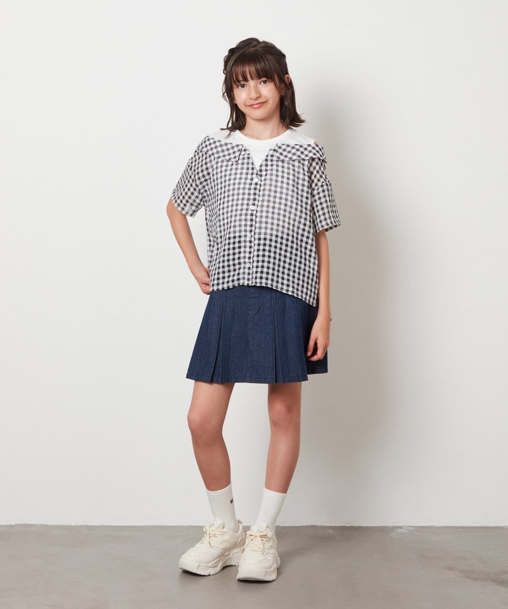 KJBHW22029 a.v.v KIDS(アー・ヴェ・ヴェ) [140-150]シアーチェックオフショルレイヤードブラウス ライトブルー