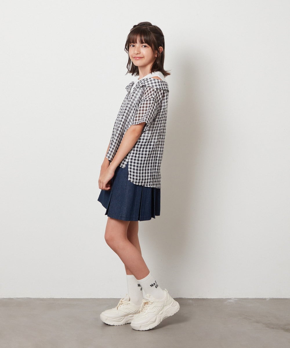 KJBHW22029 a.v.v KIDS(アー・ヴェ・ヴェ) [140-150]シアーチェックオフショルレイヤードブラウス ライトブルー