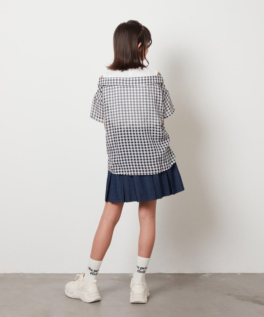 KJBHW22029 a.v.v KIDS(アー・ヴェ・ヴェ) [140-150]シアーチェックオフショルレイヤードブラウス ライトブルー
