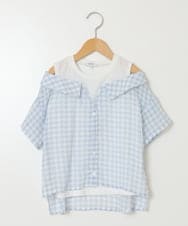 KJBHW22029 a.v.v KIDS(アー・ヴェ・ヴェ) [140-150]シアーチェックオフショルレイヤードブラウス ライトブルー