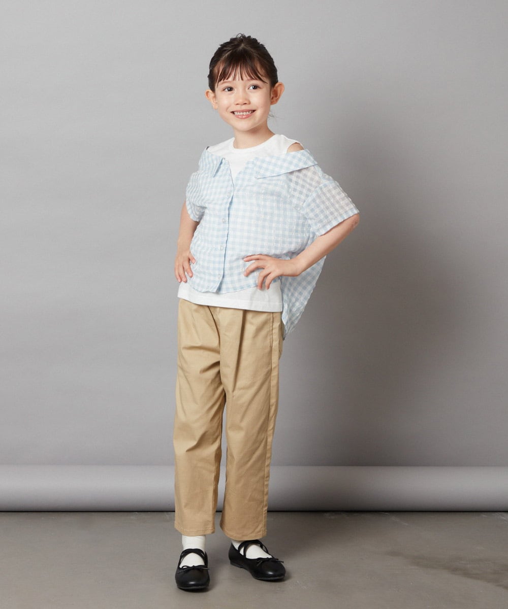 KJBHW22029 a.v.v KIDS(アー・ヴェ・ヴェ) [140-150]シアーチェックオフショルレイヤードブラウス ライトブルー